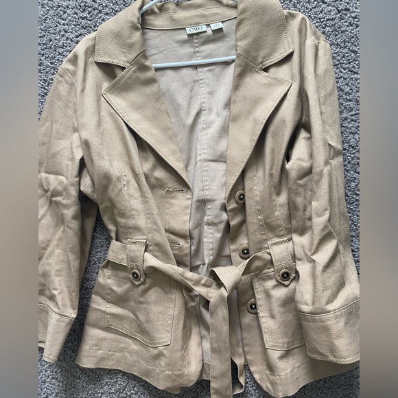 CATO women’s size XL khaki chelsea blazer jacket | button - tie up collared - Picture 10 of 11